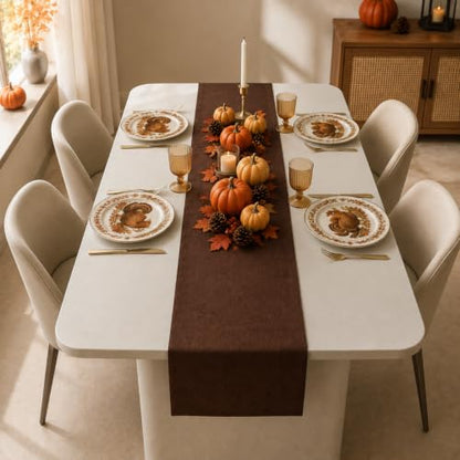 Espresso Brown Faux Linen Water Resistant Table Runner 72in - Rustic Decor
