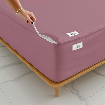 Twin Zipper Fitted Sheet with Deep Pocket - Mauve 39x75 Inch Cotton Blend