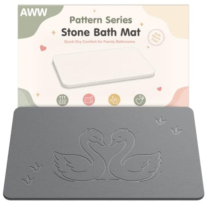 Diatomaceous Earth Bath Mat with Swan Pattern - Quick Dry, Non-Slip Bathroom Rug