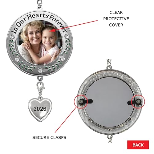 Memorial Christmas Photo Ornaments Set of 4 - Heartfelt Keepsakes for 2026 - Clear Gems & Floral Accents - Includes Gift Bags - 3" Diameter