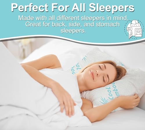 Cool Rayon of Bamboo Pillows 2 Pack Queen Size (20"x30") for Sleeping, Soft Shredded Adjustable Memory Foam Washable Zippered Breathable Cover, Relieves Neck Pain Asthma for Back/Stomach/Side Sleeper