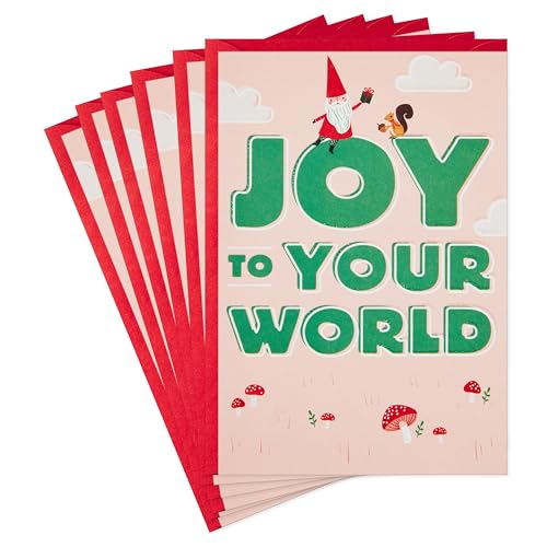Gnome Joy Christmas Cards Set - Pack of 6 Holiday Greeting Cards with Envelopes