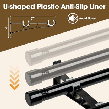 Black Double Curtain Rod Set 28-48 Inch Heavy Duty Dual Curtain Rod for Windows - DonSail