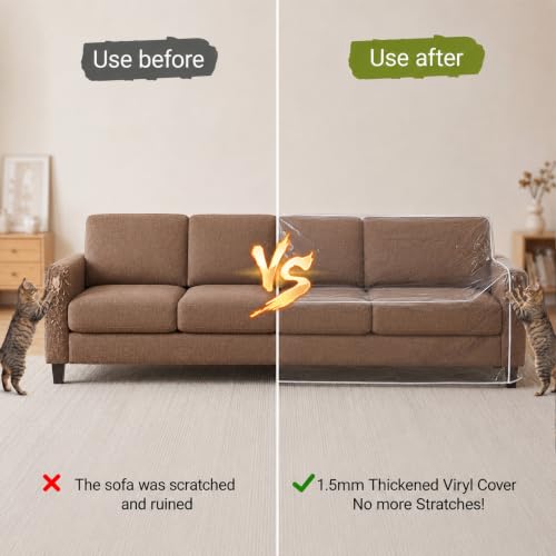 Clear Waterproof Plastic Couch Cover for Sofa - Heavy Duty, 96" W x 40" D x 41" H, Sofa Cover with Elastic Edges - Variation of Sofa / 1