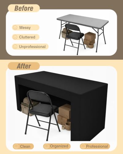 Black Open Back Fitted Rectangle Tablecloth for 6ft Tables - 2 Pack, 30x72 Inches