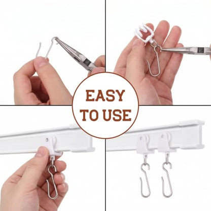 30PCS Curtain Track Rollers & Hooks Set White - Flexible & Durable Home Hardware