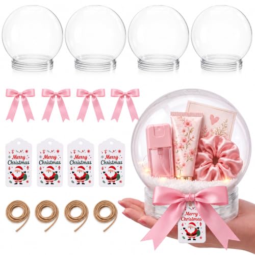 Christmas Snow Globe DIY Kit - Clear Plastic Globe with Decorations & Bow