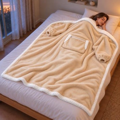 EAONE Beige Wearable Heated Blanket with Foot Pocket & Sleeves - 59 x 70 Inches