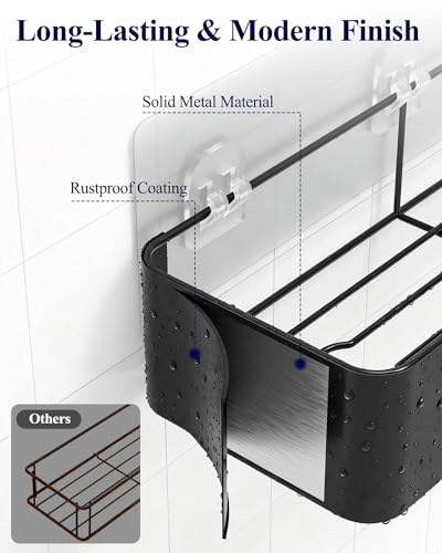 Kitsure Large Shower Caddy - 6 Pack Adhesive Bathroom Shelves Black