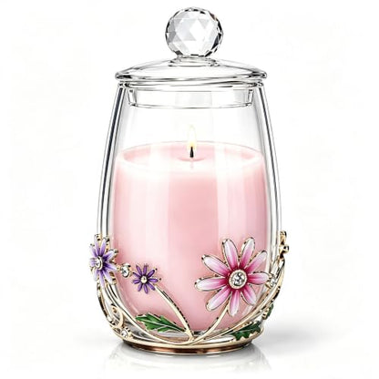 Pink Gardenia Scented Candle with Crystal Lid - Gift Jar for Women