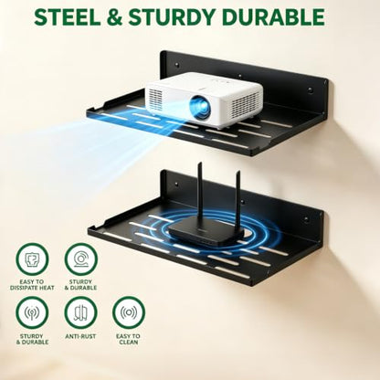 Foldable Wall-Mount Router Shelf 14" Black Metal Storage Organizer