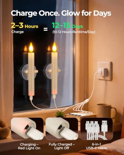 Rechargeable LED Window Candles with Dusk to Dawn Sensor - Suction Cup Lights