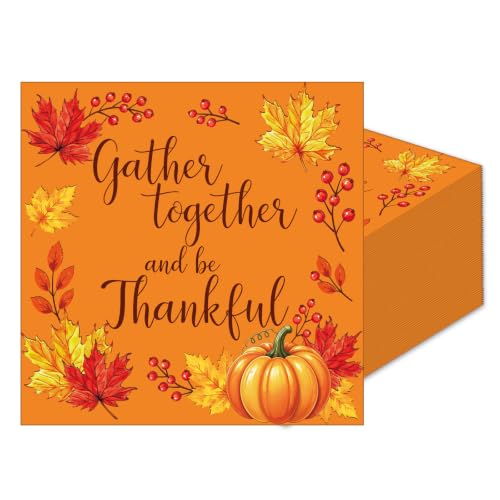 50 Pack Thanksgiving Paper Napkins - Fall Harvest Design for Autumn Celebrations