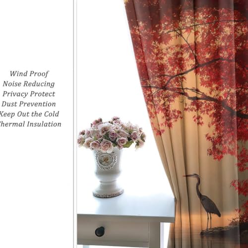 Blue Heron Maple Misty Forest Thermal Insulated Grommet Curtains - Set of 2, 21W x 45L
