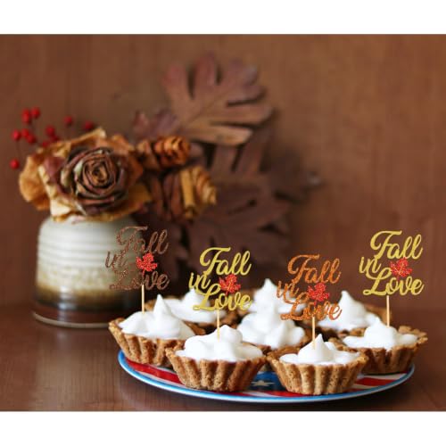 Fall in Love Cupcake Toppers - 24 Pack Fall Theme Party Decorations - Mix