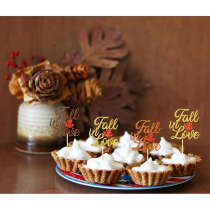 Fall in Love Cupcake Toppers - 24 Pack Fall Theme Party Decorations - Mix