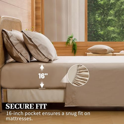 Bedlifes 1000TC Egyptian Cotton King Sheet Set - Linen / King - 16" Deep Pocket