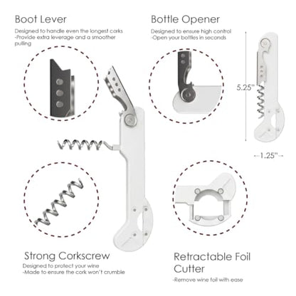 White Wine Opener with Foil Cutter & Lever - 5 1/4" Wine Key for Servers