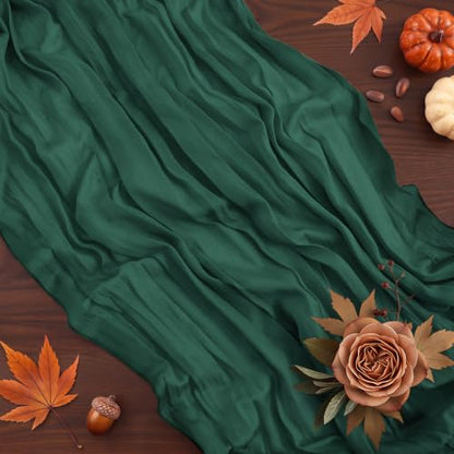 Emerald Green Cheesecloth Table Runner 35x120 Inch Boho Rustic Decor - 3 Pcs