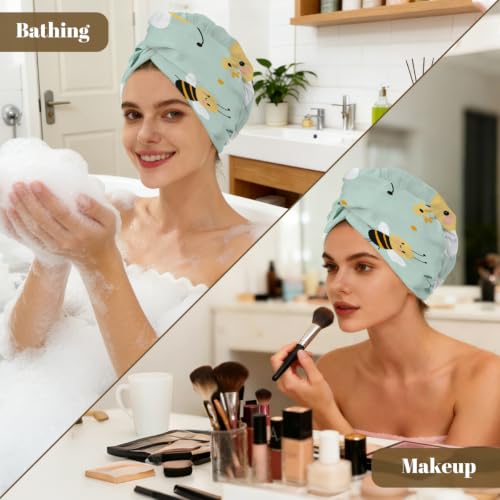 Microfiber Hair Towel Wrap for Women - Quick Dry, Absorbent Turban with Cartoon Bee Pattern
