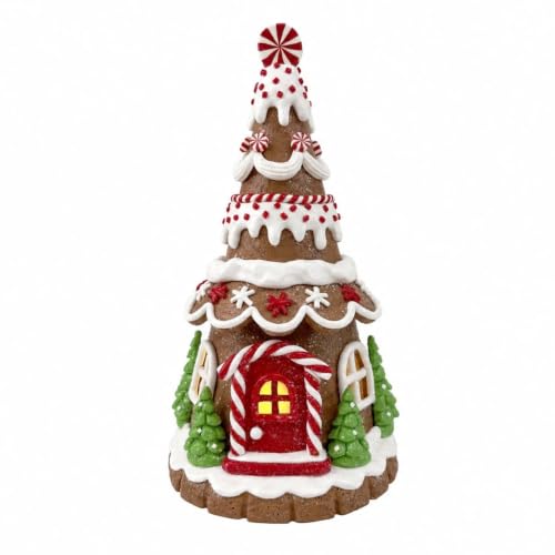 Lighted Gingerbread House Tree - 9 Inch Clay Dough Holiday Decor