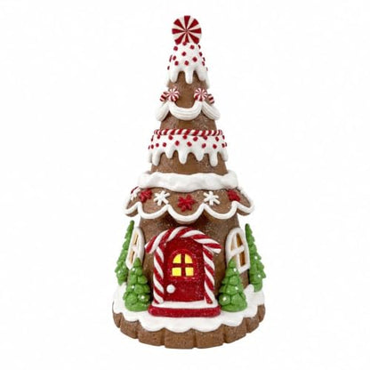 Lighted Gingerbread House Tree - 9 Inch Clay Dough Holiday Decor