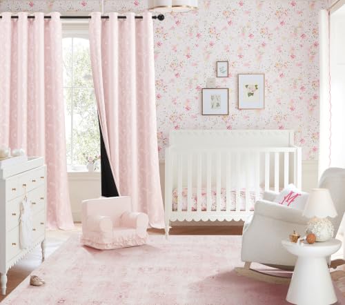 Pink 6x8 Area Rug for Baby Girl Kids Playroom Floral Carpet - Pink & White