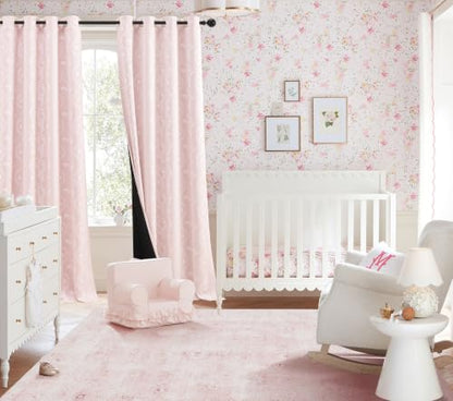Pink 6x8 Area Rug for Baby Girl Kids Playroom Floral Carpet - Pink & White