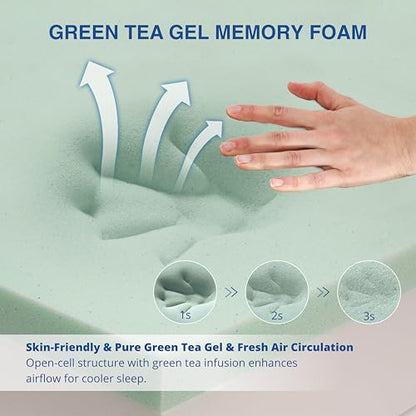Gelsea Queen Memory Foam Mattress, 12 Inch Queen Size Mattress in a Box, Green Tea Gel Infused Foam for Pressure Relief and Cool Sleep, Foam Made in USA, CertiPUR-US Certified, Medium Firm
