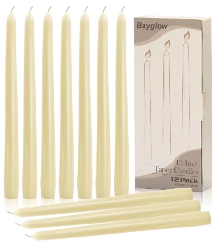 Ivory Taper Candles - 12 Pack, 10 Inch Unscented Dripless Home Decor
