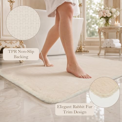 Ivory Bathroom Rug 17x24 Absorbent Quick Dry Non Slip Washable Mat