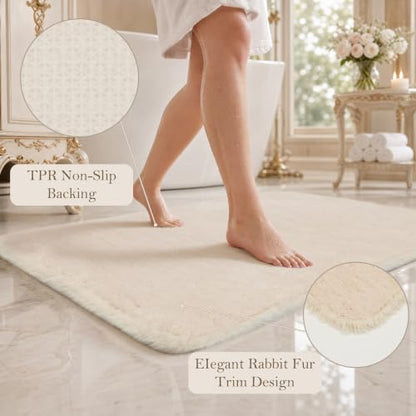 Ivory Bathroom Rug 17x24 Absorbent Quick Dry Non Slip Washable Mat