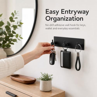 Adhesive Wall Mount Key Holder with 3 Hooks - No Drill, Rust-Resistant Stainless Steel Organizer