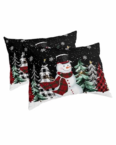 Black Snowman Christmas Pillow Cases Set of 2 - 20x26 Microfiber Holiday Decor - Variation of Standard-20x26x2 Black Xmas Snowman