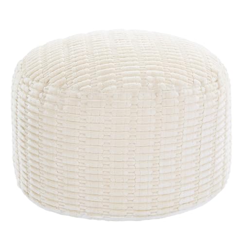 Beige Round Ottoman Cover 20x20x12 Microfiber Faux Fur No Filler - Customizable