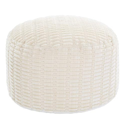Beige Round Ottoman Cover 20x20x12 Microfiber Faux Fur No Filler - Customizable