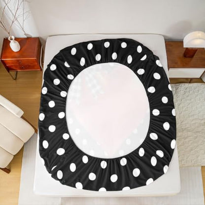 Full Size Polka Dot Hearts Bed Sheet Set for Girls and Boys - Black