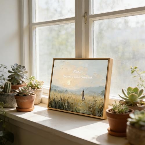 Framed 3D Canvas Wall Art Jesus and the Lamb Psalm 23 Religious Decor 24x16 in - Sacred Christian Home & Church