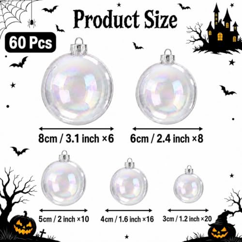 60PCS Iridescent Clear Ornament Balls Set - Halloween & Christmas Decor