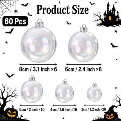 60PCS Iridescent Clear Ornament Balls Set - Halloween & Christmas Decor