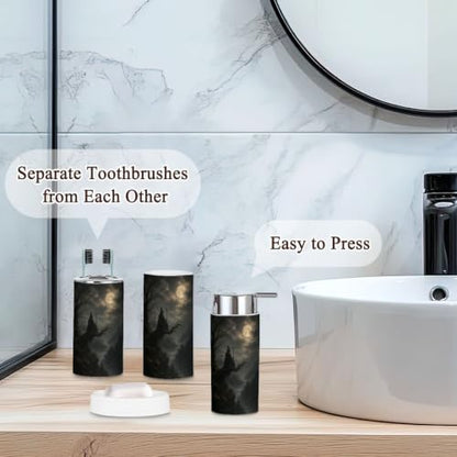Mystical Wizard Dark Bathroom Accessories Set 6 Pcs - Color1