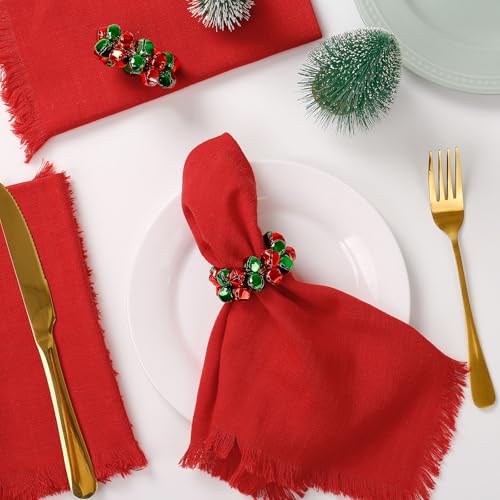 Christmas Bell Napkin Rings Set of 6 - Green and Red Metal Buckle Decoration
