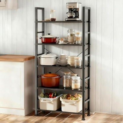 Modern Black 5-Tier Industrial Bookshelf - Free Standing Bookcase with Open Shelves