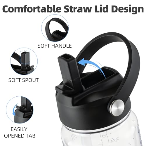 Fanhaw 32 oz Clear Plastic Water Bottle with Straw Lid - Black & Clear