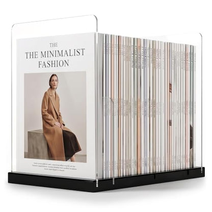 Wood Magazine Holders with Acrylic Dividers - Space-Saving Desk Organizer