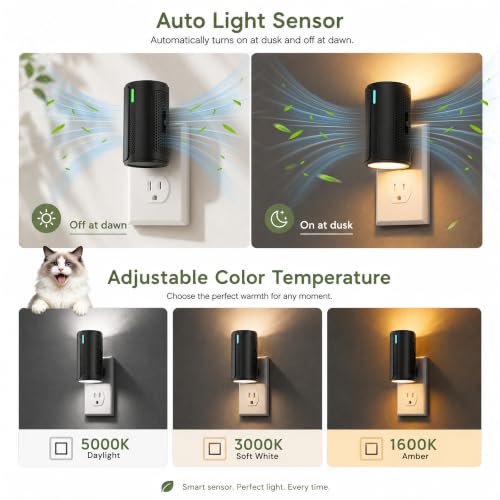 2 Pack Plug-In Air Purifier with Night Light, Ionic Air Cleaner for Home