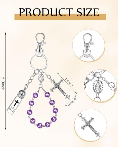 Holy Water Keychain Rosary with Crucifix and Beads - Purple Classic