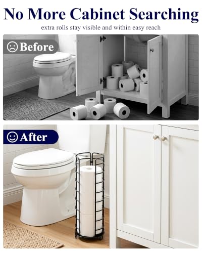 Kitsure Toilet Paper Holder Stand Black 16 Inch Space-Saving Bathroom Organizer with Refill Storage
