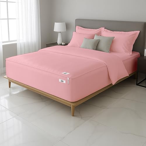 Twin Zipper Fitted Sheet 39x75 Inch with Deep Pockets - Baby Pink, Easy Change Cotton Blend Bedding