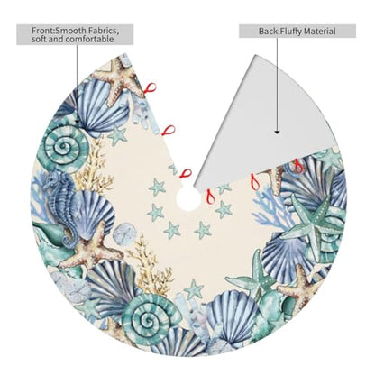 Beach Starfish Coastal Wreath Christmas Tree Skirt - Blue 30" - Holiday Decor